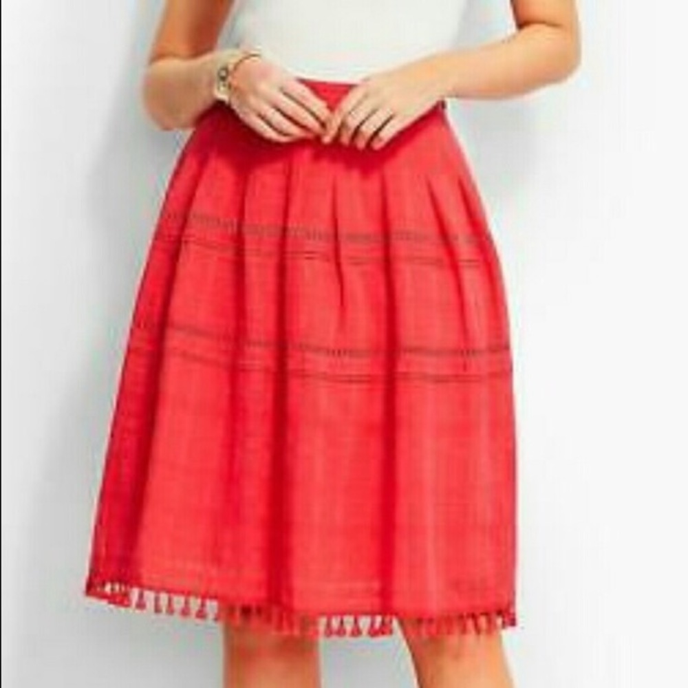 Talbots tassel trimmed pleated skirt